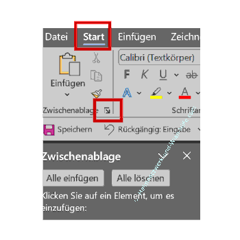 Die erweiterte Office-Zwischenablage über das Menü Start Zwischenablage aufrufen
