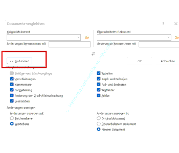 Die erweiterten Optionen für den Vergleich von Dokumenten anzeigen
