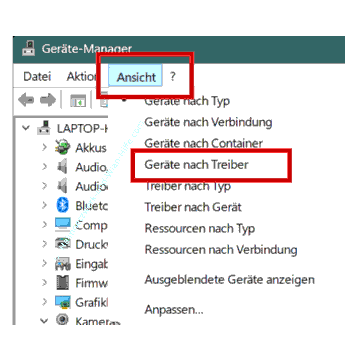 Die Geräte-Manager Ansicht Geräte nach Treiber aufrufen