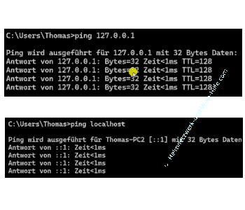 Die Localhost Adresse 127.0.0.1 mit ping prüfen