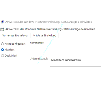 Die Richtlinie Aktive Tests der Windows-Netzwerkverbindungs-Statusanzeige deaktivieren