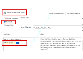 Die Richtlinie Beitritt zu Microsoft Maps aktivieren und Stufe Maps Basis einstellen