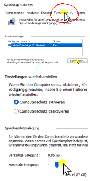 Die Systemwiederherstellung / Computerschutz für das Windows Systemlaufwerk aktivieren