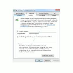 Heimnetzwerk Tutorials: Drucker im Windows 7 Netzwerk gemeinsam nutzen - Druckereigenschaften Register Freigabe