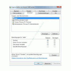 Heimnetzwerk Tutorials: Drucker im Windows 7 Netzwerk gemeinsam nutzen - Druckereigenschaften Register Sicherheit