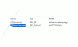 Windows 10 Tutorial - Such- und Sprachassistent Cortana unter Windows 10 Home deaktivieren - Dword AllowCortana mit geändertem Wert 0