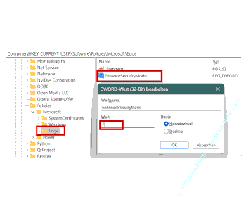 Edge Web-Sicherheitsstufe in der Registry konfigurieren