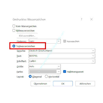 Ein benutzerdefiniertes Textwasserzeichen einfügen