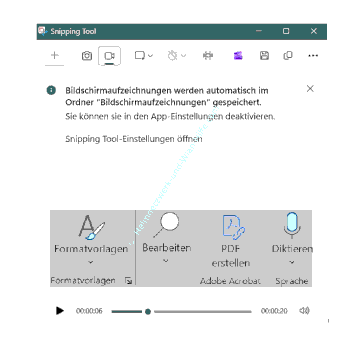 Ein Video mit einer Bildschirmaufnahme im Snipping-Tool