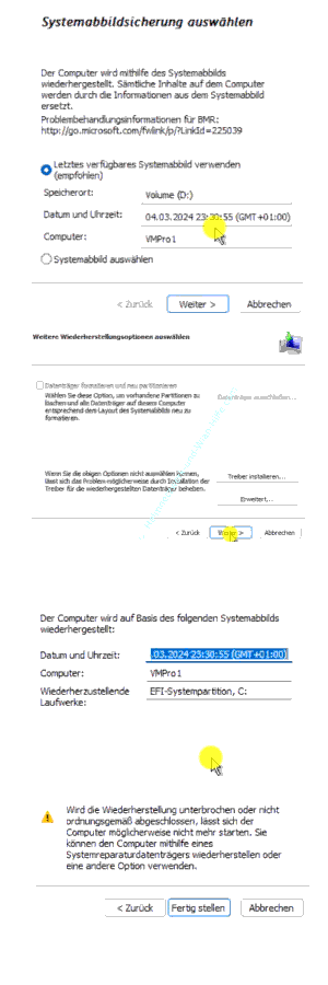 Ein vorhandenes Systemabbild für die Wiederherstellung auswählen