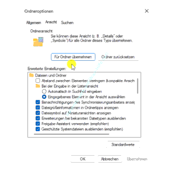 Eine geänderte Ordneransicht für alle Ordner eines Ordnertyps übernehmen