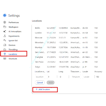 Einen neuen Standort dauerhaft in Chrome hinterlegen