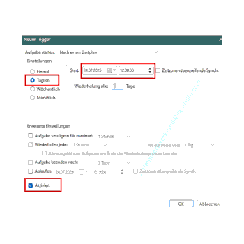 Einen neuen Trigger / Auslösemoment für Windows Defender Scheduled Scan konfigurieren