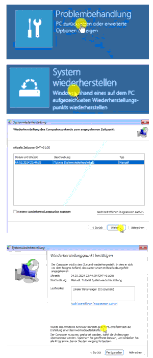 Eine Systemwiederherstellung über die Reparaturoptionen wiederherstellen