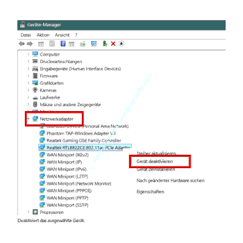 Einen Wlan-Netzwerkadapter über den Geräte-Manager deaktivieren