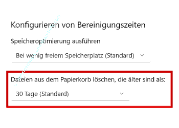 Festlegen, wann die Dateien aus dem Papierkorb automatisch gelöscht werden sollen