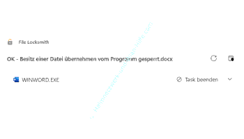 File Locksmith Anzeige des Programms das eine Datei blockiert