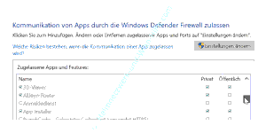 Windows 10 Sicherheits-Tutorial - Programme kontrollieren, die Daten empfangen und senden dürfen - Der Windows-Firewall Konfigurationsbereich – Kommunikation von Apps durch die Windows Defender Firewall zulassen 