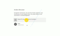 Windows 10 Tutorial - Ein lokales Benutzerkonto ohne Microsoft-Konto unter Windows 10 anlegen! - Konfigurationsbereich Konten: Diesem PC eine andere Person hinzufügen 