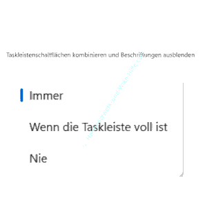 Konfigurationsbereich Taskleisten-Schaltflächen kombinieren und Beschriftungen ausblenden