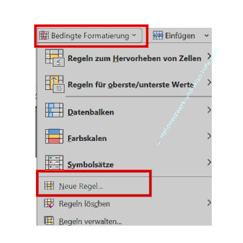 Das Konfigurationsmenü der bedingten Formatierung und eine neue Regel erstellen aufrufen
