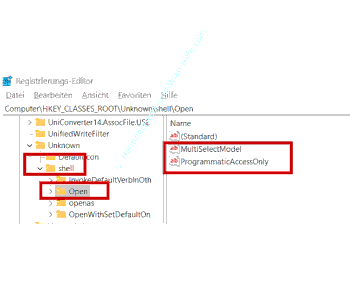 Löschen der Registry-Werte MultiSelectModel sowie ProgrammaticAccessOnly