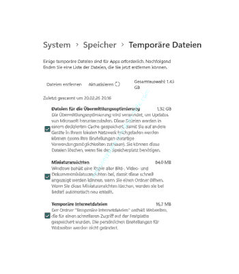 Löschen von temporären Dateien über die Einstellungen von Windows 11
