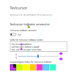 Windows 10 Office-Tutorial: Menü Textcursor – Option Textcursor-Indikator verwenden