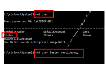 Mit Hilfe des Befehls net user Benutzerkonten auflisten und deaktivieren