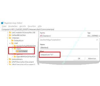 Notepad als Programm zum Öffnen unbekannter Dateitypen in der Registry eintragen