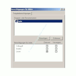 Netzwerk-Tutorial: Einen Windows Ordner freigeben und Ordnerzugriff erlauben! Konfigurationsfenster Konfigurationsdialog Ordnerfreigabe Fenster Berechtigungen