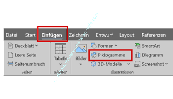 Piktogramme in MS Word über das Menü / Einfügen / Piktogramme einbinden