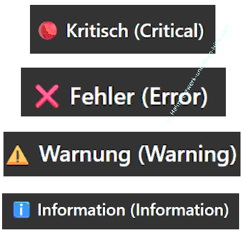 So sehen die Symbole für die Ereignisse Information, Warnung, Fehler und Kritisch aus