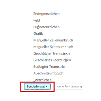 Suchfunktionen nach Sonderformaten aufrufen