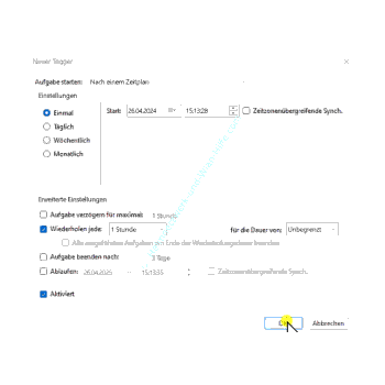 Trigger für die gewünschte Ausführungszeit der Aufgabe festlegen