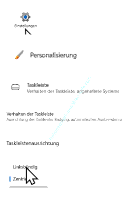Weg zu den Einstellungen um das Windows 11 Startmenü links auszurichten