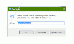 Weitere Features und Funktionen von Windows 10 freischalten – Den Befehl optionsfeatures im Ausführen-Dialog eingeben