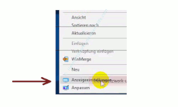 Windows 10 - Die Bildschirmauflösung anpassen - Kontextmenü Desktop, Menüpunkt Anzeigeeinstellungen