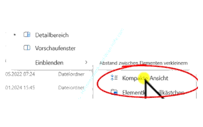 Windows 11 Explorer Menüpunkt Kompakte Ansicht