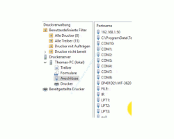 Druckverwaltung Windows 10 – Auflistung der Schnittstellen und Anschlussmöglichkeiten für Drucker