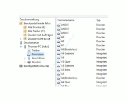 Druckverwaltung Windows 10 – Übersicht der installierten Druckformate und Druckformulare