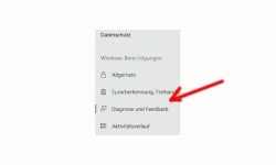 Windows 10 Tutorial - Die Telemetriedatenübermittlung von Windows 10 an Microsoft deaktivieren bzw. abschalten - Konfigurationsbereich Datenschutz Menü Diagnose und Feedback 