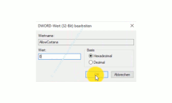 Windows 10 Tutorial - Such- und Sprachassistent Cortana unter Windows 10 Home deaktivieren - Änderung des Dword-Wertes AllowCortana 