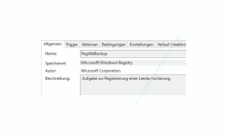 Windows 10 Tutorial - Eine automatische Sicherung der kompletten Registrierungsdatenbank konfigurieren! - Anzeige der aktuellen Einstellungen der Aufgabe RegIdleBackup 