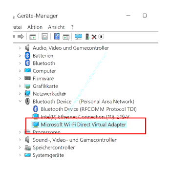 Anzeige des Microsoft Wi-Fi Direct Virtual Adapter im Geräte-Manager