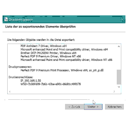 Drucker Tutorial: Assistent für Druckermigration - Liste der zu exportierenden Elemente überprüfen 