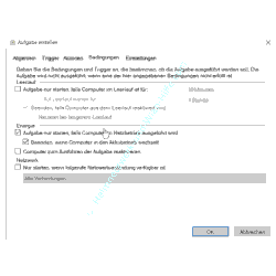 Windows 10 Tutorial: Aufgabenplanung - Das Register Bedingungen der erstellten Aufgabe 