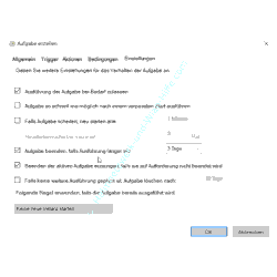 Windows 10 Tutorial: Aufgabenplanung - Das Register Einstellungen der erstellten Aufgabe 