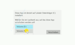 Windows 10 Tutorial - Den Standardspeicherort für Windows 10 Apps ändern! - Auswahl des Laufwerkes, auf das der Speicherort einer App verschoben werden soll 