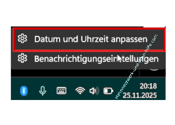 Befehl Datum und Uhrzeit anpassen aufrufen